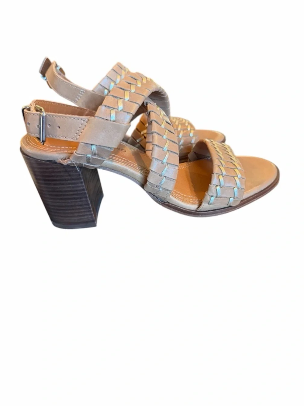 Lucky‎ Brand Beige Braided Leather Block Heel Sandals